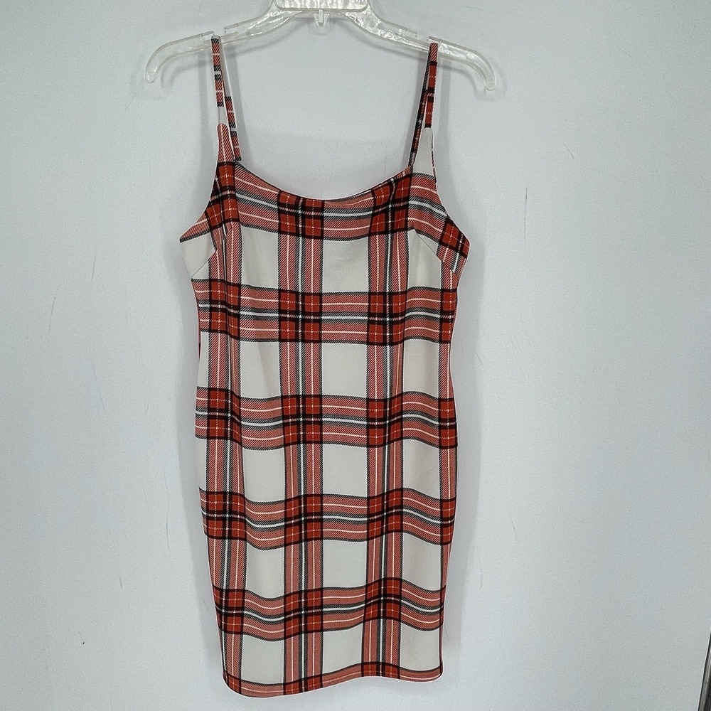 Almost Famous Women's Y2K Style Orange Plaid Stretch Bodycon Mini Dress Size XL